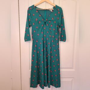 Unique Vintage Green Dress Red Lady Bug Print Key Hole Neck Size 10-12 NWT